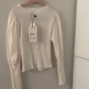 Zara Cream Ribbed Long Sleeve Top